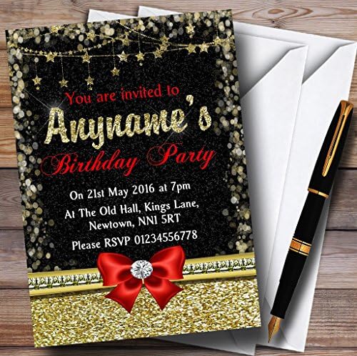 Glitter Izgledajte zlato crveni luk rođendanski zabava Personalizirane pozivnice