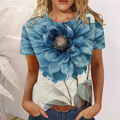 Ženske cvjetne majice modno ljeto casual print okrugli vrat labavi majica s kratkim rukavima gornja tunična bluza 2023
