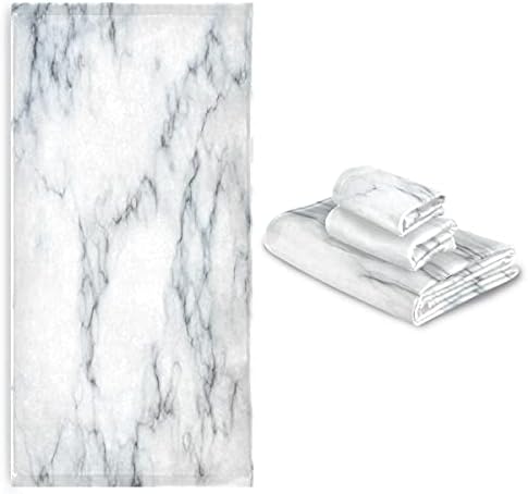 Qilmy trodijelni sivi bijeli mramorni ručnički set s ručnikom za kupanje, ručnikom za ručnike i ručnikom, visoko upijajući