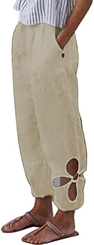 Ethia ženske gamaše Capri Palazzo visoki struk s ležernim pamučnim hlačama s džepovima Poslovne hlače za žene
