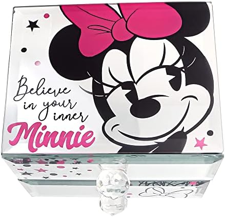 Disney Minnie Mouse Mouse Box, ogledalo staklo, vjerujte u vaš unutarnji organizator nakita Minnie 2 ladice