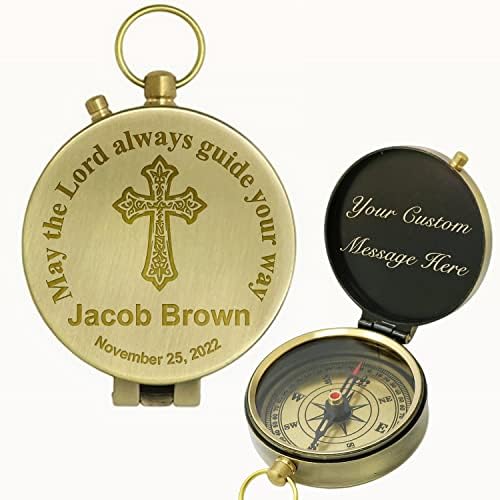 Personalizirani vintage inspirativni ugravirani mesingani kompas s imenom Datum ili poruka, duhovni dar za krštenje, potvrda,