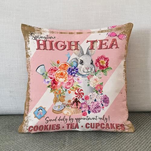Uskrsni zečevi Bacajte jastuk poklopac Vintage Francuski uskršnja ružičasta jastuka s visokim čajnim jastukom Spring Wildflower