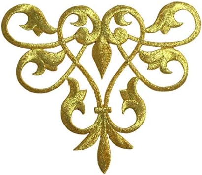 Metalno zlato - linijski protok - Sažetak vrtlog - Fleur de Lis Design - Vezerovo željezo na flasteru