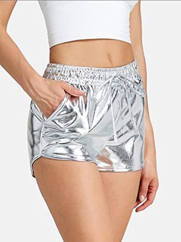 Shinsto ženske metalne sjajne kratke hlače blistavo rave joge kratki plijen vruće hlače s džepovima