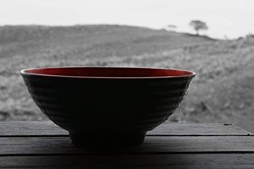6 Postavite crvenu crnu zdjelu s ramenom, 24 komada. Azijska japanska juha sa žlicama štapića i stalka, kvaliteta restorana