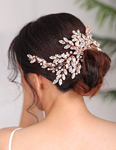 Vjenčani češalj za kosu od ružičastog zlata od svjetlucavog rhinestona, vjenčani češalj za kosu od bisera, vjenčano pokrivalo