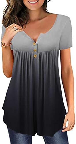 Žene Ljetni vrhovi majica s kratkim rukavima s gumbnim haljinama casual dame postupno mijenjaju modne bluze u boji