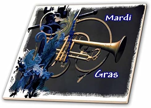 Trodimenzionalni prikaz zlatnog jazz roga s plavim perlicama i natpisom U - pločica
