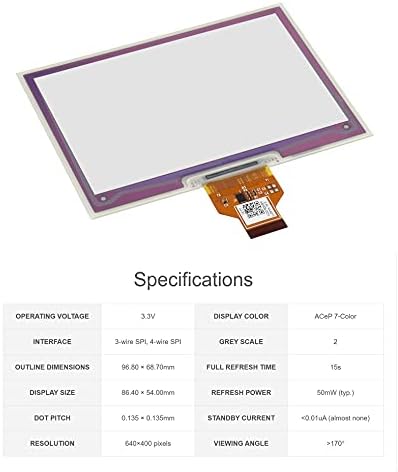 WaveShare 4,01 inčni šareni e-papir zaslon e-tinga 640 × 400 ACEP 7-boja Eink Eink Raw Display 3.3V Napredna boja Epaper