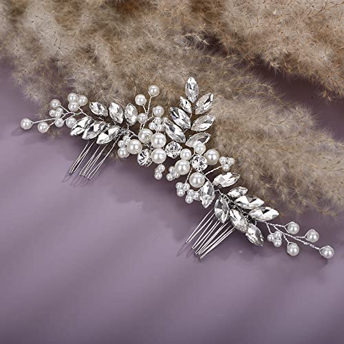 Teiglen nevjesta vjenčani srebrni češalj za kosu s rhinestones Graciozan kristalni biser češalj za kosu pokrivala za glavu