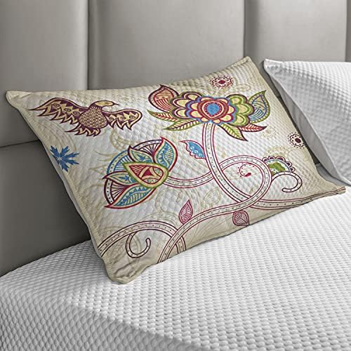 Ambasonne cvjetni prekriveni jastuk, ptice i zakrivljene cvjetne latice obrijane stil stil slike umjetnički ispis, standardni