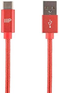 MonoPrice USB 2.0 Type -C TIP -A Type -A naboj i sinkronizaciju najlonskih pletenih kabela - 3 metra - crvena, brzo punjenje,