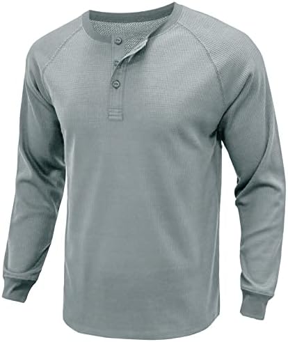 ZDDO muške košulje za dno vafla s vaflom, prednji placket Henley košulja dugi rukav vitki fit lagani džemper