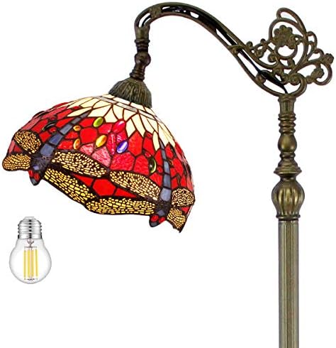 WerFactory Tiffany podna svjetiljka Crvena vitraža zmajena svjetiljka 12x18x64 inča Gooseseck Podesivi kut Stojeći za čitanje