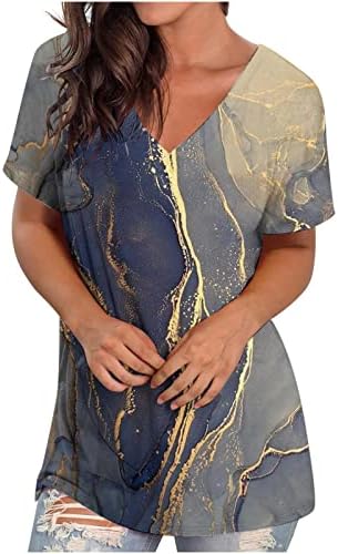 Odjetna cvjetna print majica Žene Ljetni vrhovi ležerna labava tekstura tiskana tunika trendi kratka rukava V vrat bluze
