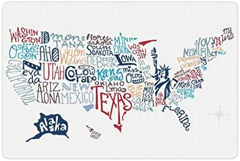 Prostirka za kućne ljubimce s mjesečevom kartom SAD-a za hranu i vodu, kulturna turistička imena američkih gradova u šarenom