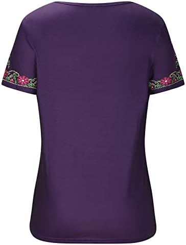Meksička košulja za žene vintage etnički stil cvjetni vezeni vrhovi seljačka bluza labava fit dugih rukava v vrat boho košulja