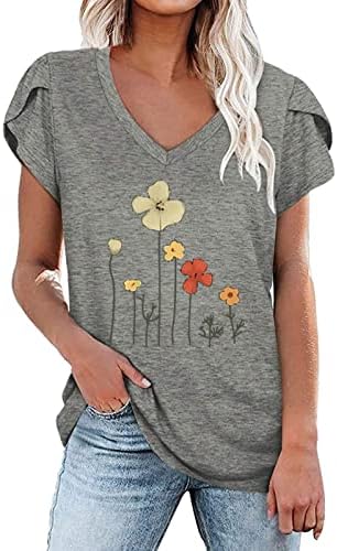 Žene cvjetni grafički grafički gornji vrh vneck žlica za vrat spandex bluza majice kratkih rukava Ljetni jesen vrh 2023