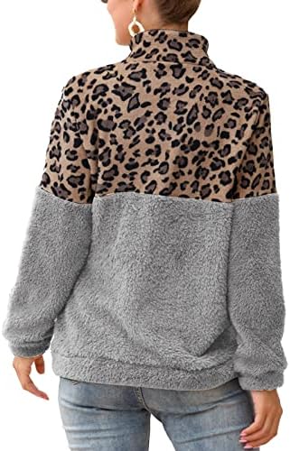 Kuaileya leopard džemper za ispis Ženski šivanje 1/4 zatvarača Ovratnik gornji dvostrani ručak Topla jakna s džepovima