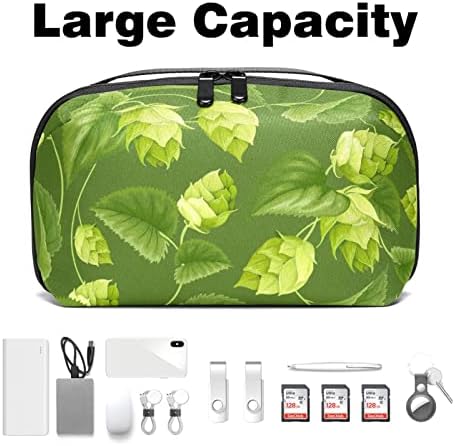 Prijenosni elektronički organizator-zelena hmeljna torba s lišćem, putna torba za pohranu tvrdih diskova, dodataka, kartica,