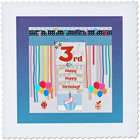 Trodimenzionalna slika oznake za 3. rođendan, cupcake, svijeće, baloni, pokloni. - Kvadrati za poplun