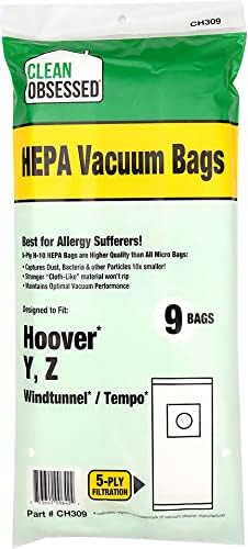 Čiste opsjednute H-10 HEPA torbe odgovara Hoover tipu Y, Z Windtunnel & Tempo-9 HEPA vrećica nalik na platno po paketu