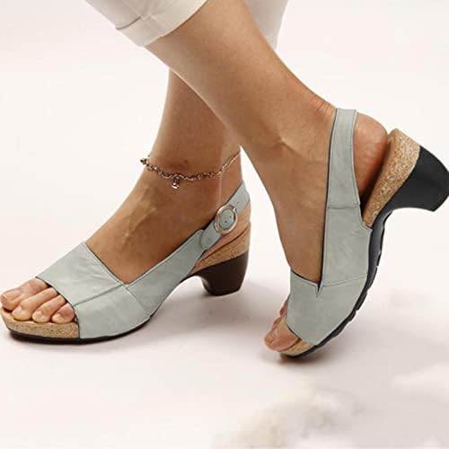 Odjevene ortotske sandale za žene, dame chunky pete za gležnjeve na remen metalne kopče sandale elegantne ležerne uredske