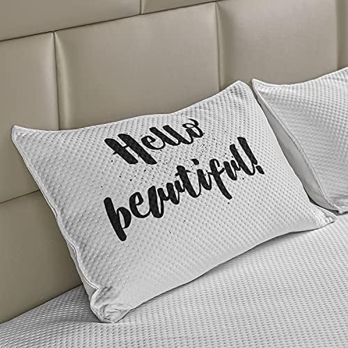 Ambasonne Hello Pleteni prekrivač jastuka, ručno nacrtani slovo Dizajn romantične inspiracijske riječi Ispis u crnom na sitnim