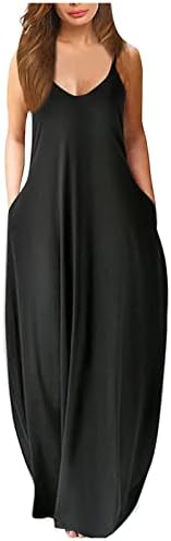 Cucuham Ljetne haljine za žene 2023 modno casual plus solid solid okrugli vrat prsluk a-line dugačka haljina