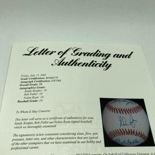 Sandy Koufax & Nolan Ryan potpisali su bejzbol PSA DNA stupnjeva Gem Mint 10 - Autografirani bejzbol